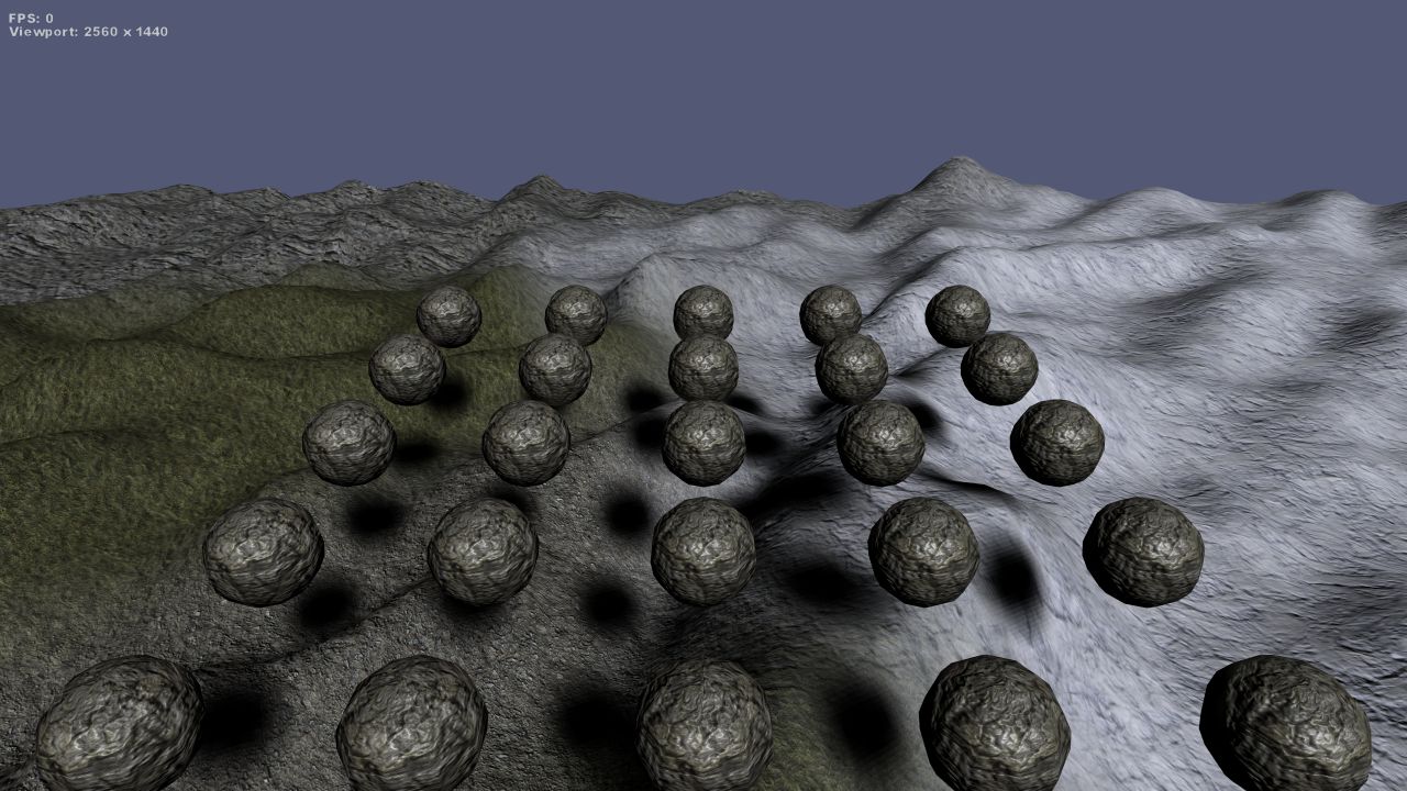 Layered terrain materials with desert boulders
